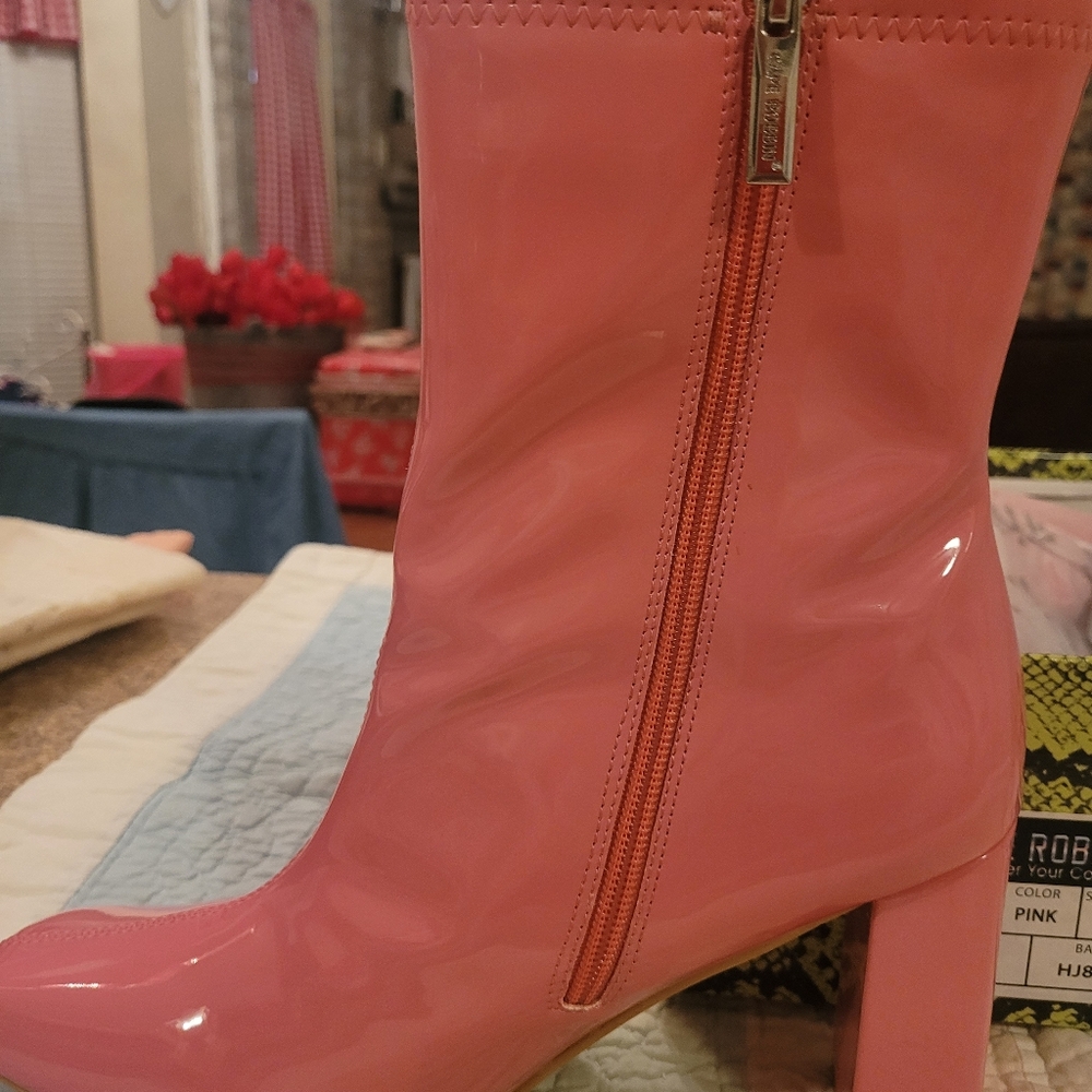 Pink patent boutique boots.  Beautiful color. - Picture 2 of 5